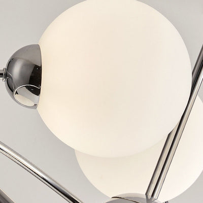 Moderner Mid-Century Kronleuchter mit milchweißem Glasball und Chromring, 6-Licht für Wohnzimmer 