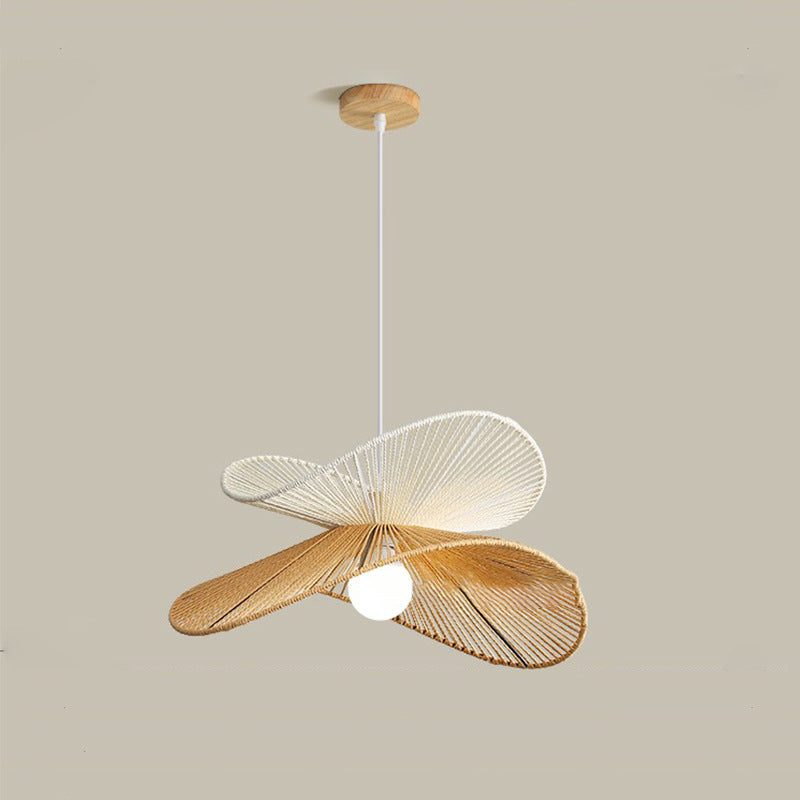 Traditionelle Vintage Holz Papier Seil Weben Strohhut Form 1-Licht Pendelleuchte für Wohnzimmer 