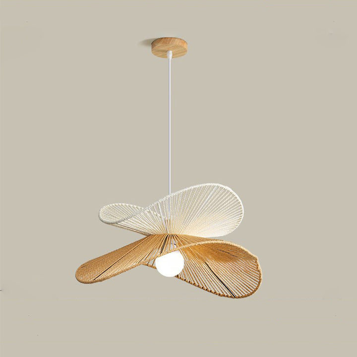 Traditionelle Vintage Holz Papier Seil Weben Strohhut Form 1-Licht Pendelleuchte für Wohnzimmer 