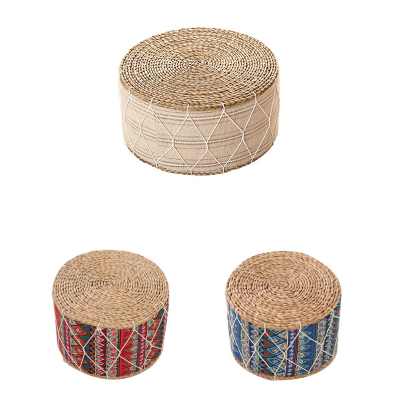 Contemporary Creative Round Cattail Fabric Low Stool For Living Room