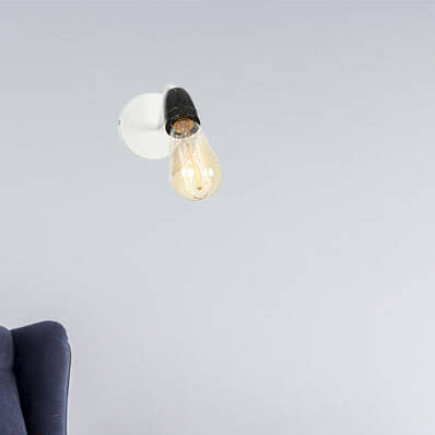 Contemporary Nordic Ceramic Iron Head Exposed Bulb 1-Light Wall Sconce Lamp For Living Room &amp; Bedroom