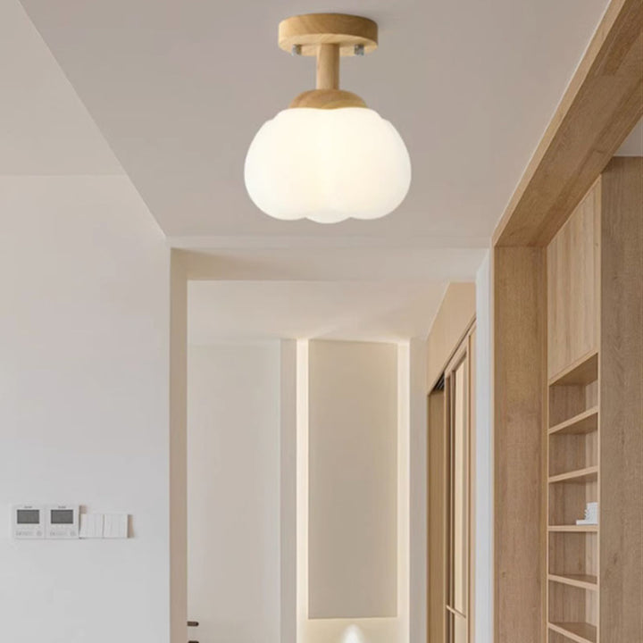 Monture de plafond semi-encastrée à 1 lumière en bois de caoutchouc de simplicité moderne PE citrouille ronde pour couloir 