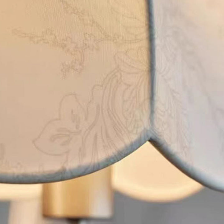 Lustre Suspendu à 3 Lumières en Tissu Rond Traditionnel Français avec Fer et Noyer pour Salon 