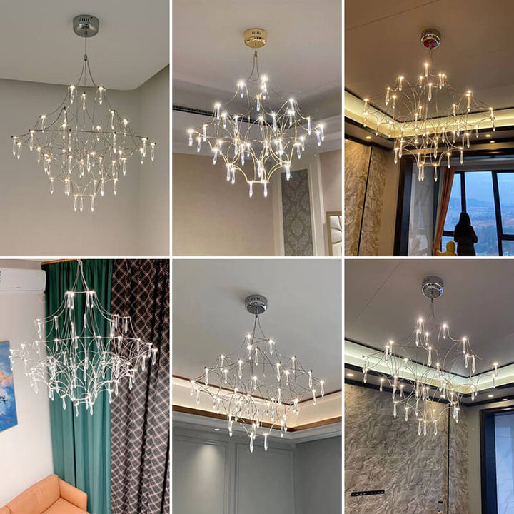 Modern Luxury Firefly Geometric Stainless Steel LED Chandelier for Living Room