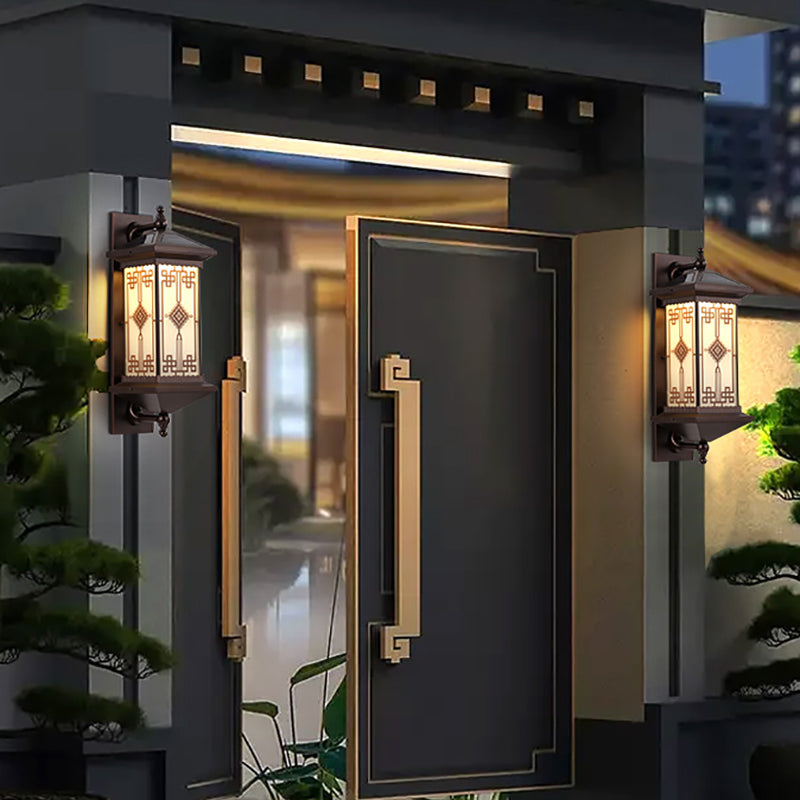 مصباح شمسي مقاوم للماء LED بنمط عقدة صينية مربعة من الألمنيوم الصيني التقليدي للمساحات الخارجية 