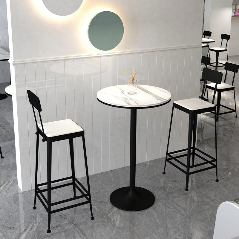 Modern Minimalist Square PU Leather Upholstered Iron Frame Bar Stool Backrest Footrest For Dining Room