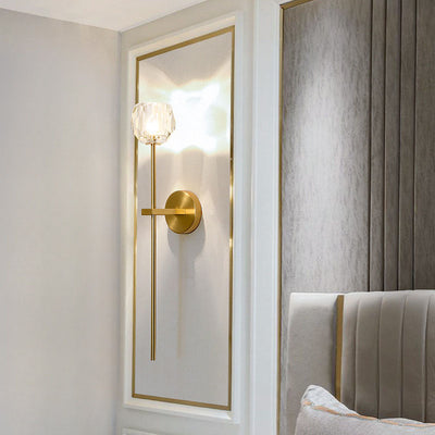 Lámpara de aplique de pared de 1 luz de cristal de hierro con puntal cilíndrico esférico contemporáneo creativo para dormitorio 