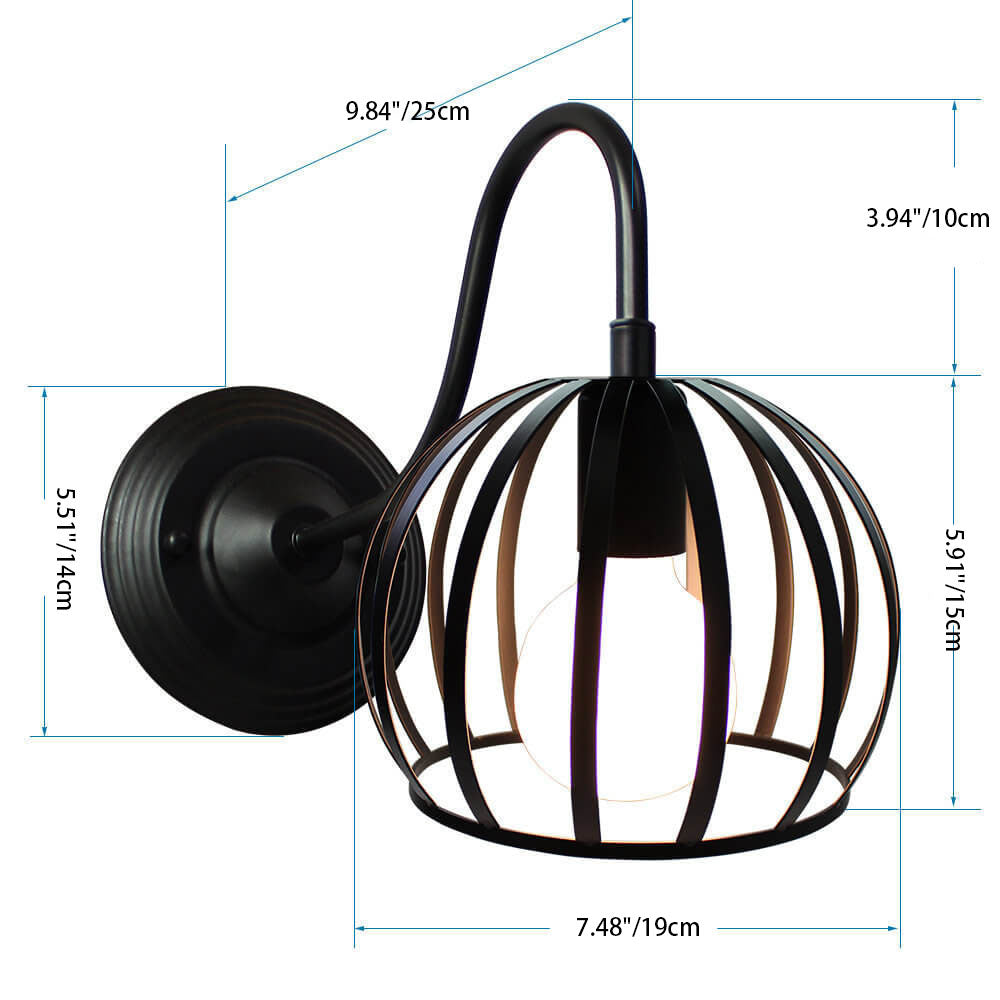 Applique Murale Lampe à 1 Lumière en Fer Creux Demi-cercle Industriel Rétro 