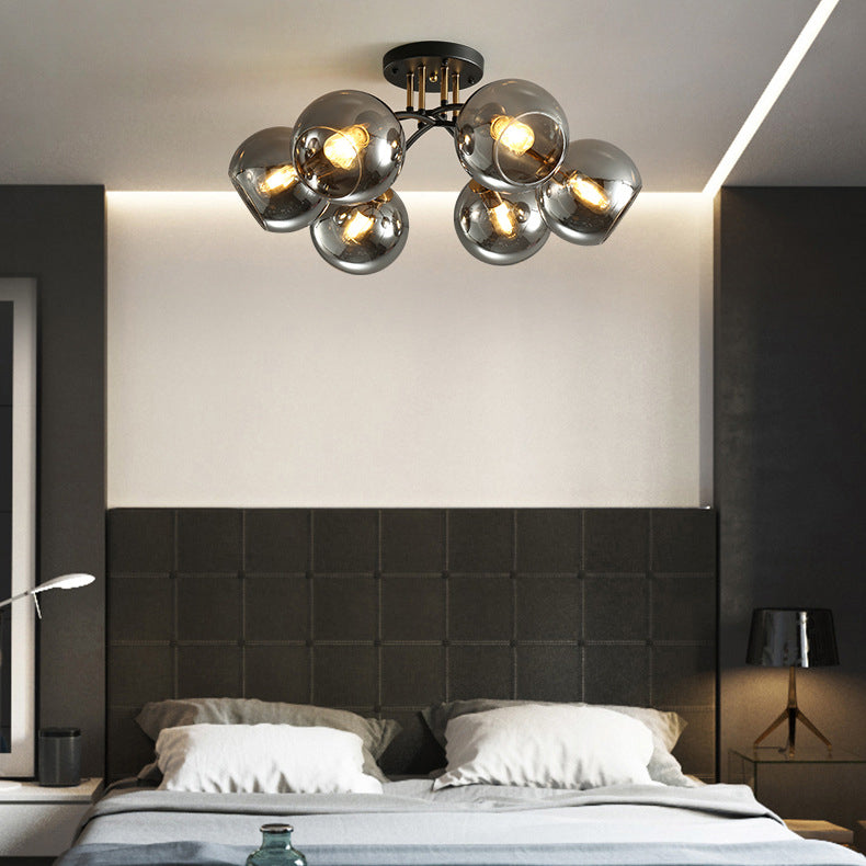 Lustre de plafond semi-encastré en fer et verre rond à branches contemporaines de luxe 4/6/8 pour chambre 
