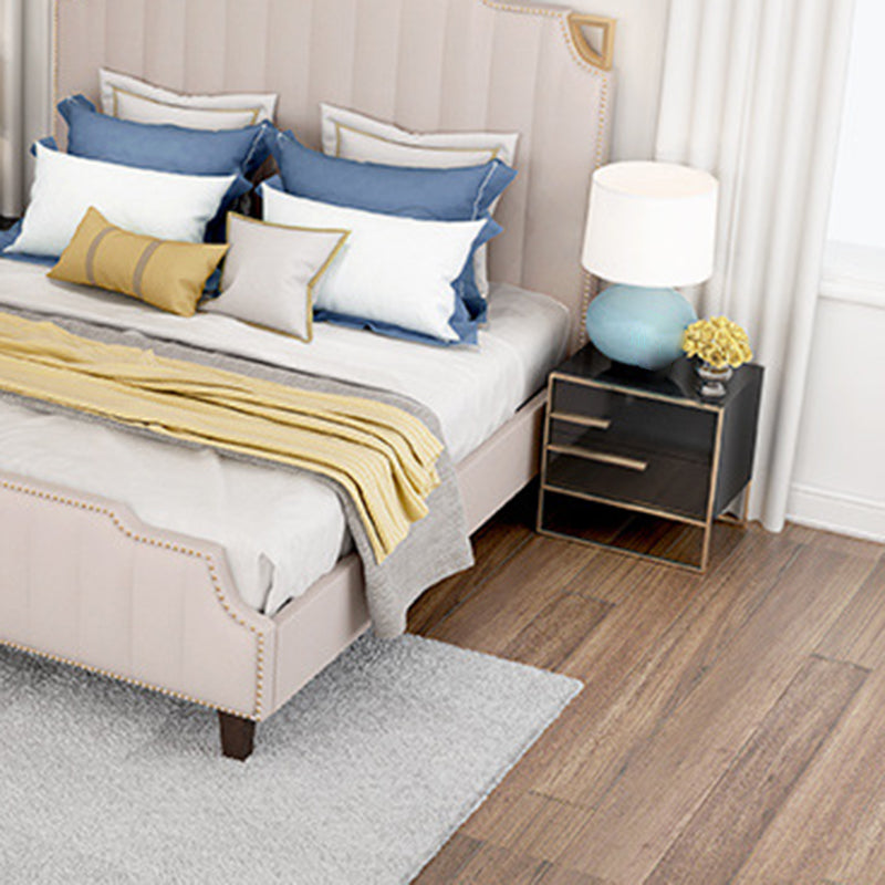 Table de nuit moderne en bois massif cubique avec cadre en acier inoxydable à 2 tiroirs pour chambre 