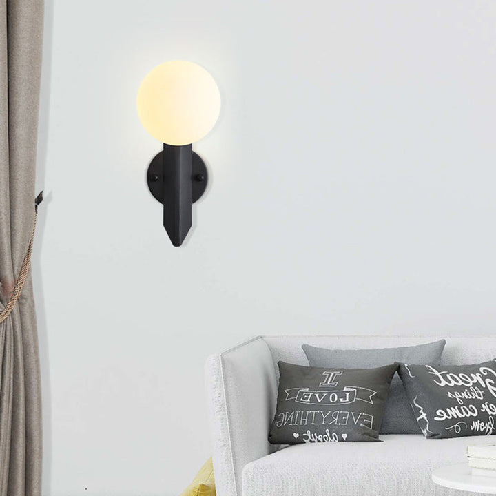 Contemporary Scandinavian Orb Vertical Strip Iron Glass 1-Light Wall Sconce Lamp For Living Room