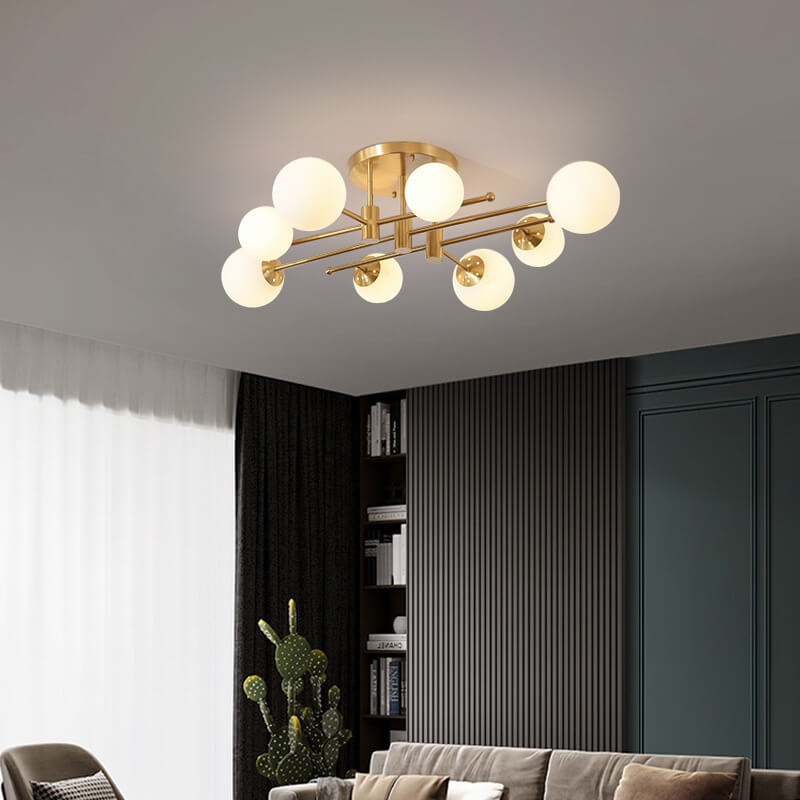 Nordic Light Luxury Glass Magic Bean Brass Line 6/8 Light Semi-Flush Mount Ceiling Light