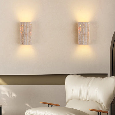 Traditionelle japanische gestreifte beige Travertin-Halbkugel-LED-wasserdichte Wandleuchte für das Wohnzimmer 