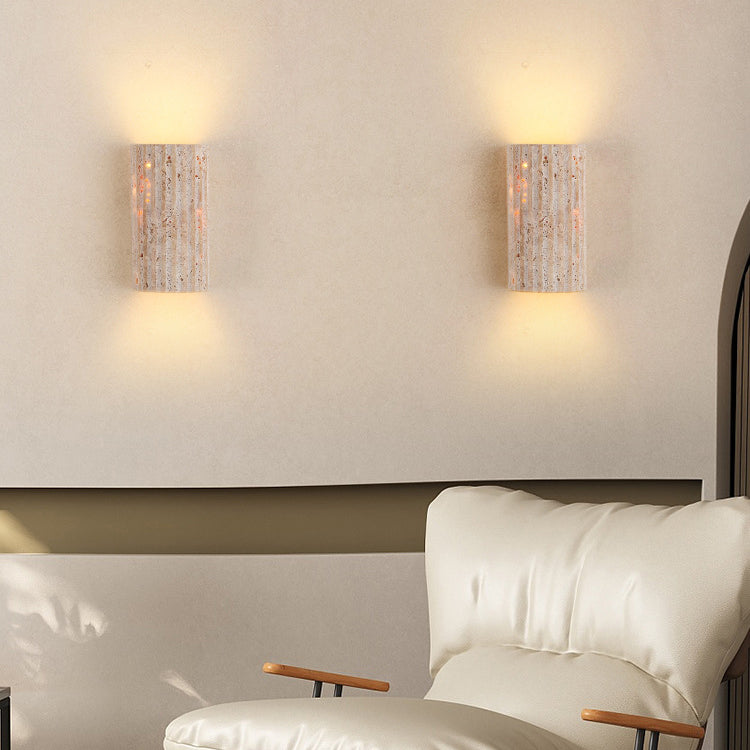 Traditionelle japanische gestreifte beige Travertin-Halbkugel-LED-wasserdichte Wandleuchte für das Wohnzimmer 