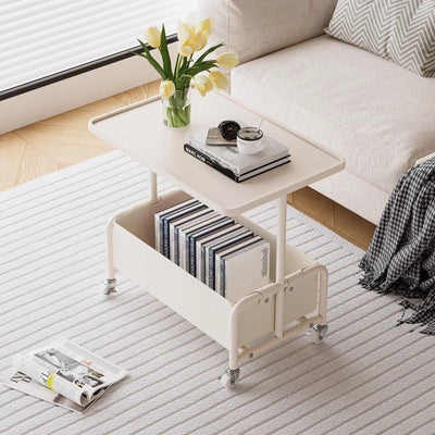 Modern Simplicity Tray Top Faux Leather Storage Movable End Table 2-Tier For Living Room