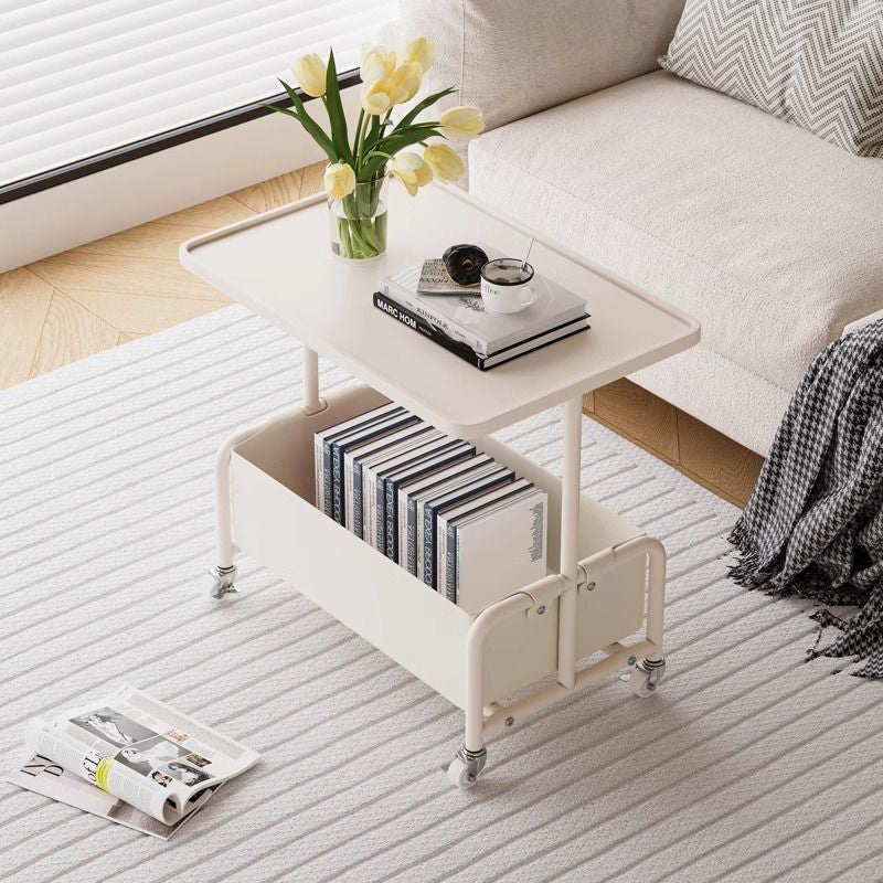 Modern Simplicity Tray Top Faux Leather Storage Movable End Table 2-Tier For Living Room