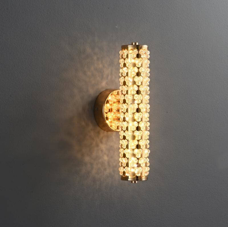 Light Luxury Crystal Beads Plated Cylindrical LED Wall Sconce Lamp