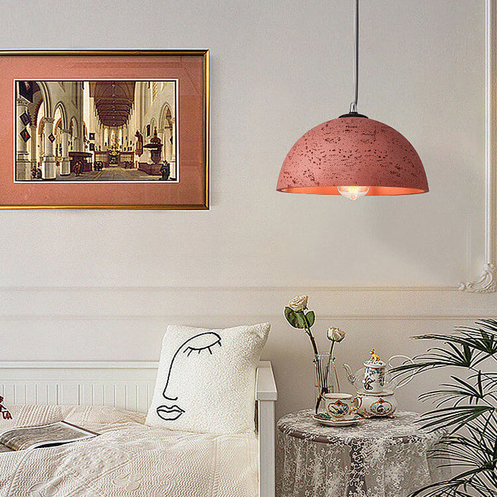 Suspension Luminaire Minimaliste en Résine avec Dôme Rond Sculpté à la Main 1 Lumière 