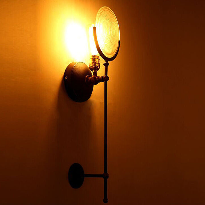 Contemporary Industrial Iron Glass Round Disc 1-Light Wall Sconce Lamp For Dining Room