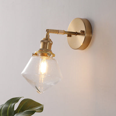Contemporary Retro Brass Finish Frame Glass Ball 1-Light Wall Sconce Lamp For Bedroom