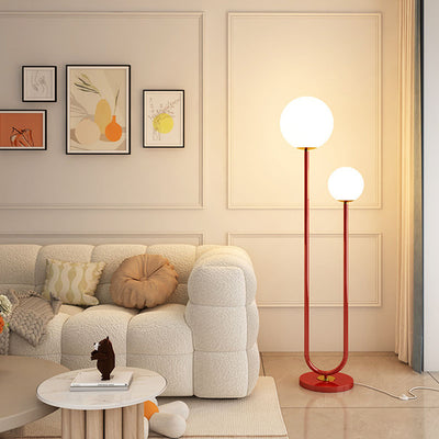 Modern Minimalist Long Round Ball Iron Glass 2-Light Standing Floor Lamp For Bedroom