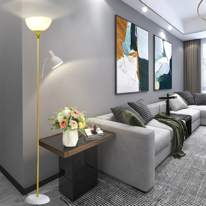 Lámpara de pie de hierro minimalista moderna de medio círculo con 2 luces para sala de estar 