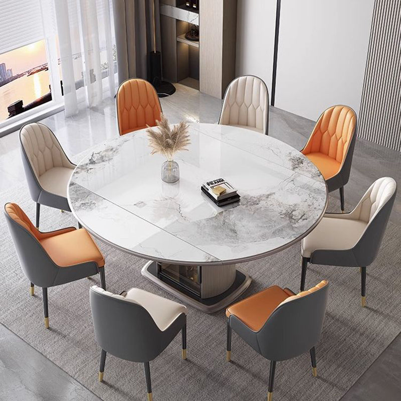 Contemporary Nordic Elliptical Rock Slab Oak Wood Glass Dining Table &amp; Chair Set For 4 Seats