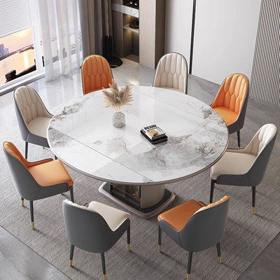 Conjunto de Mesa de Comedor de Vidrio y Madera Elíptica Nórdica Contemporánea con Sillas para 4 Asientos 