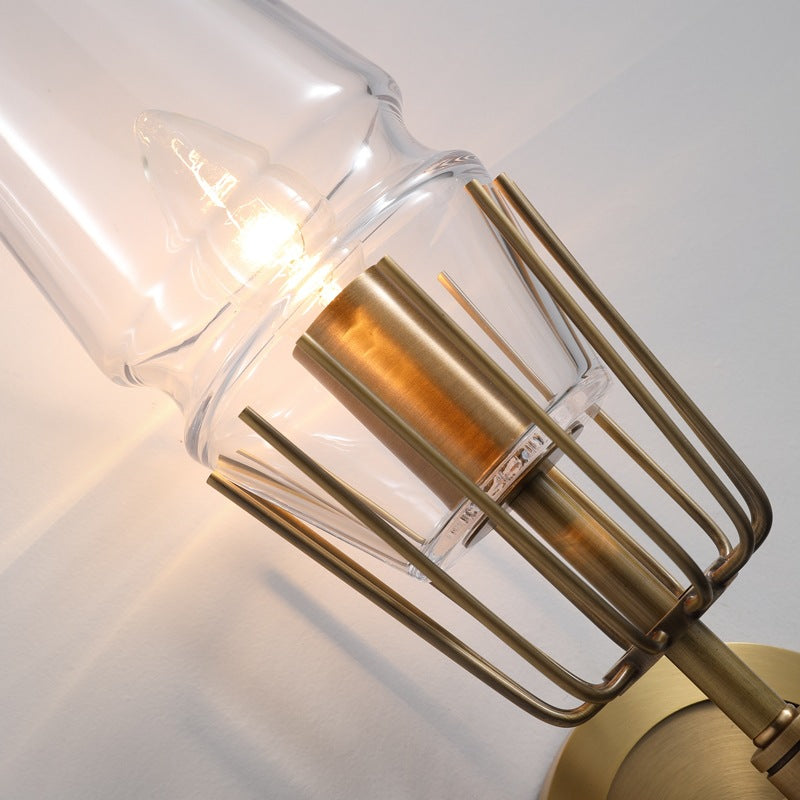 Zeitgenössische Retro Eisen Glas Zylinder 1/2 Licht Wand Leuchte Lampe Für Flur 