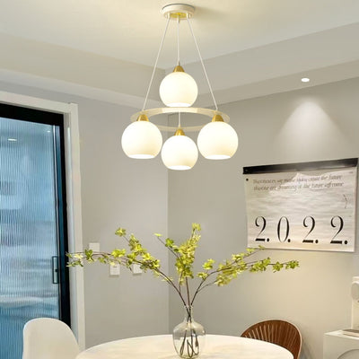 Modern Simplicity Iron Glass Ball 4-Light Chandelier For Dining Room