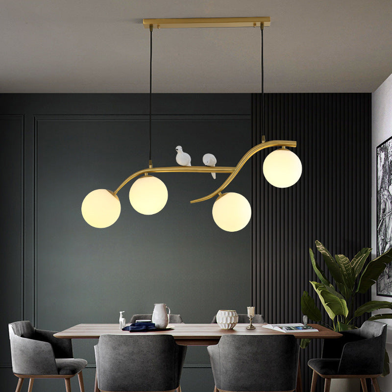 Lustre à 4 lumières en laiton avec décor d&