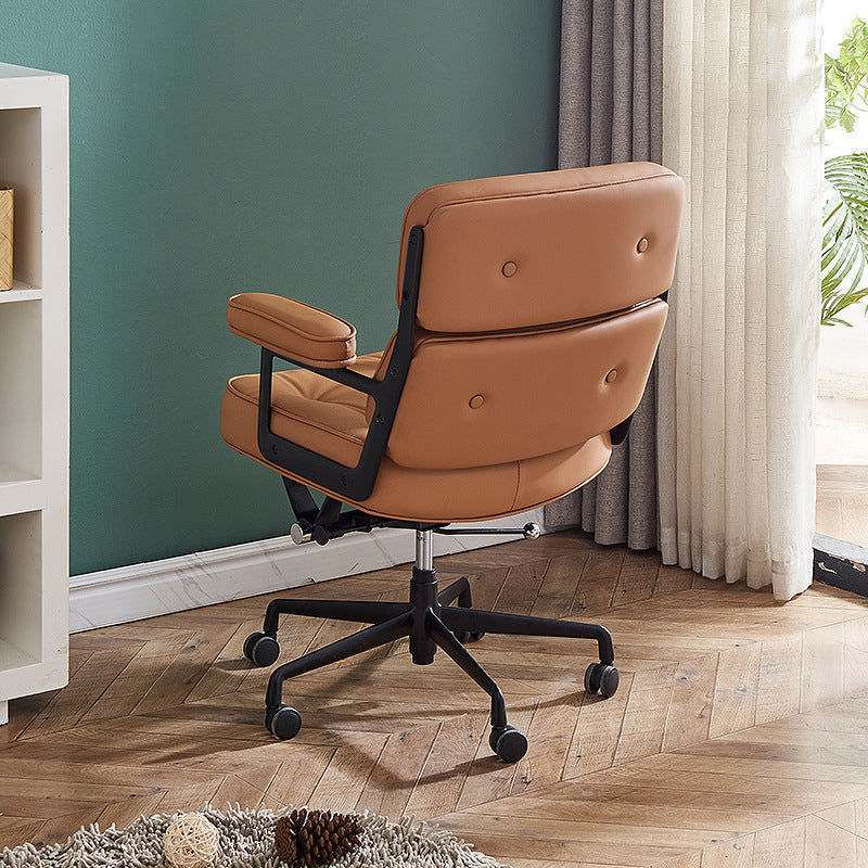 Moderner minimalistischer quadratischer Halbkreis-gepolsterter Leder-Hardware-Schreibtischstuhl mit Rückenlehne und Armlehne für das Home Office 