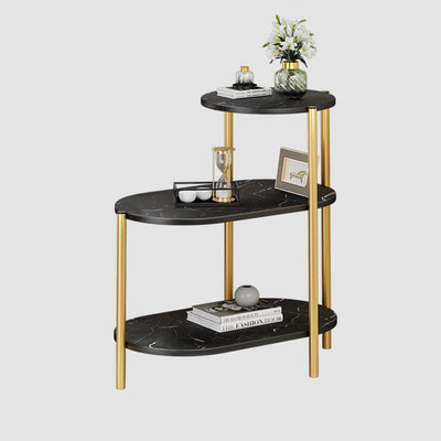 Mesa auxiliar rectangular de hierro y mármol escandinava contemporánea de 3 niveles para sala de estar 