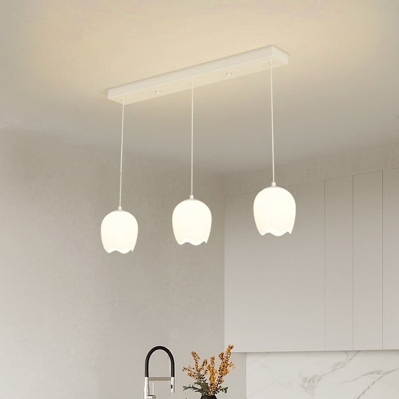 Moderner minimalistischer floraler Eisen-Glas-3-Licht-Insel-Leuchter für das Esszimmer 