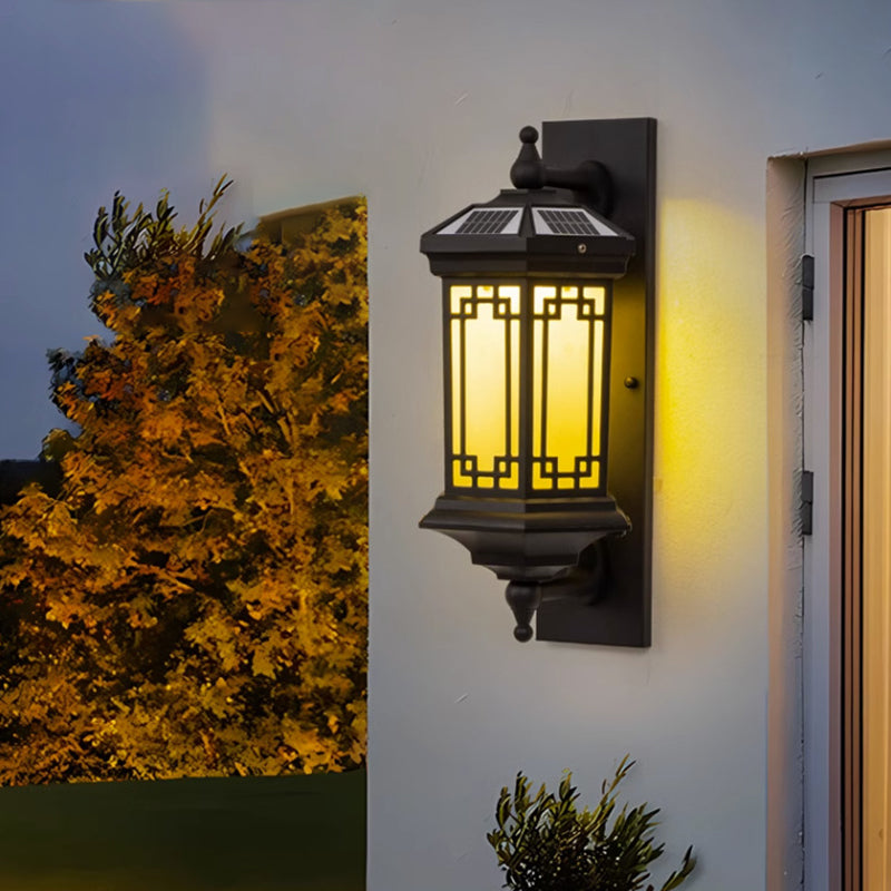 Applique Murale Étanche Traditionnelle Chinoise Cylindre Solaire Triangle Rectangle Loft Aluminium Verre 1-Lumière Pour Jardin 