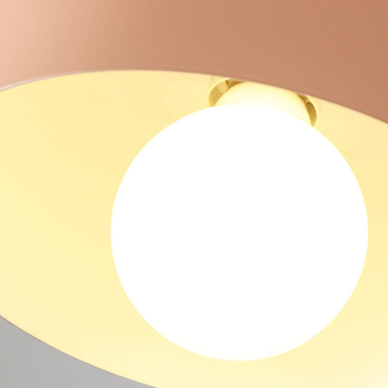 Suspension 1 lumière en bois et fer avec abat-jour rond moderne minimaliste pour salon 