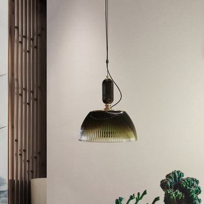 Zeitgenössische nordische gerippte Glasschalen-Pendelleuchte mit 2 Lichtern für das Wohnzimmer 