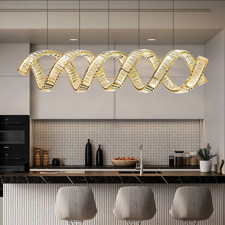 Moderno Lujo Acero Inoxidable Cristal Doble Bucle Ola Lámpara LED Para Comedor 