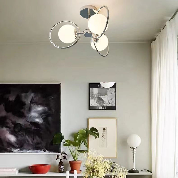 Plafonnier semi-encastré traditionnel vintage en fer avec boule en verre cercle 3/5 lumières pour salon 