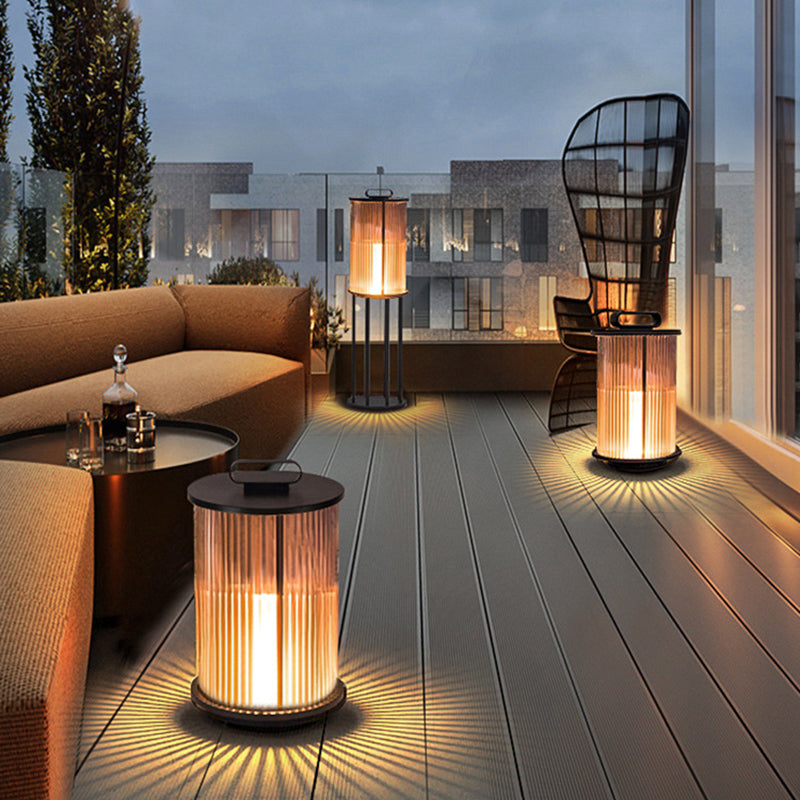 Modern Simplicity Cylinder Glass Steel 1-Light Landscape Light For Outdoor Patio