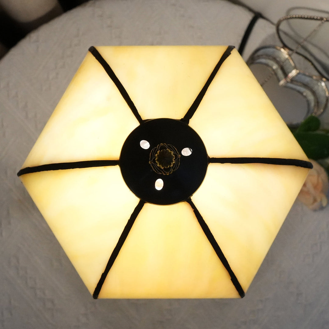 Lampe de table en résine avec vitrail Tiffany demi-ronde traditionnelle à 1 lumière pour chambre 