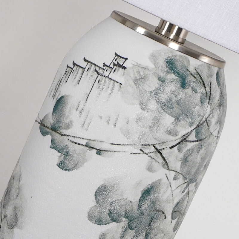 Modern Chinese Ink Painting Ceramic Fabric 1-Light Table Lamp