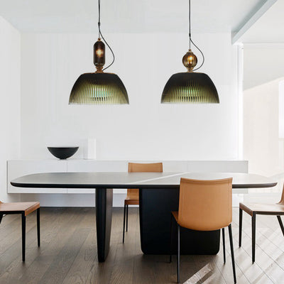 Zeitgenössische Retro grün gestreifte Glas Eisen 2-Licht Pendelleuchte für Schlafzimmer 