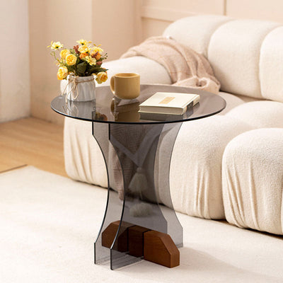 Moderner minimalistischer runder Glastisch 1-stufig für Wohnzimmer 