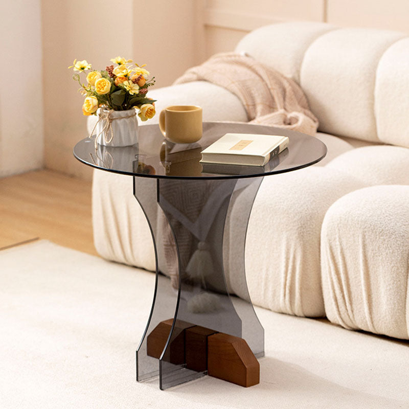 Moderner minimalistischer runder Glastisch 1-stufig für Wohnzimmer 