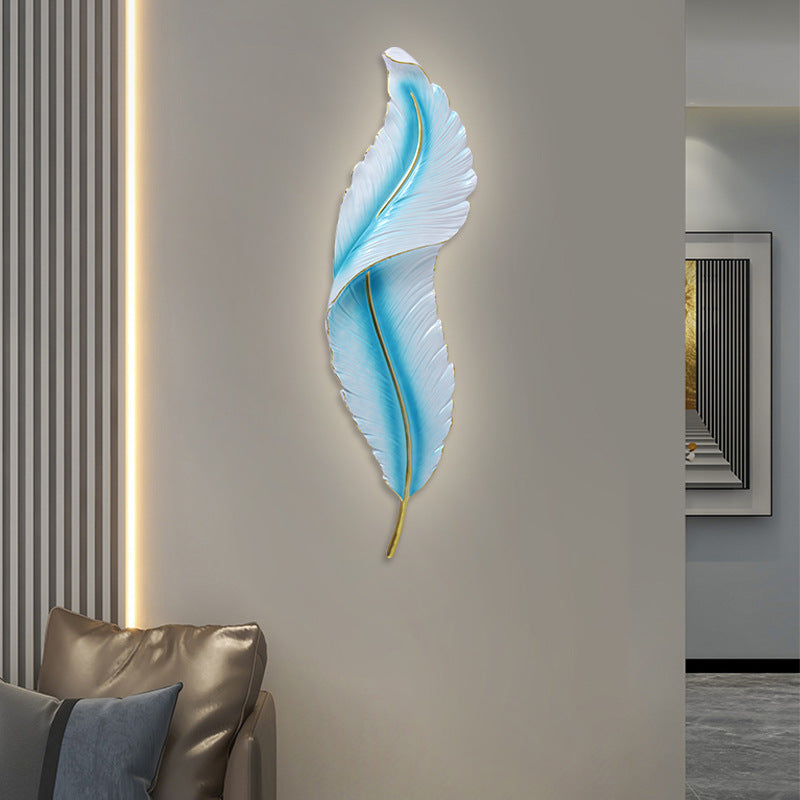 Lámpara de pared impermeable LED de resina creativa contemporánea con imitación de pluma de pavo real para sala de estar 