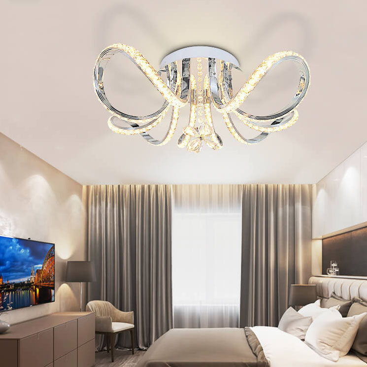 Moderne luxuriöse Deckenleuchte aus Kristall und Aluminiumlegierung in Blumenform mit LED, halb bündig montiert, für das Wohnzimmer 