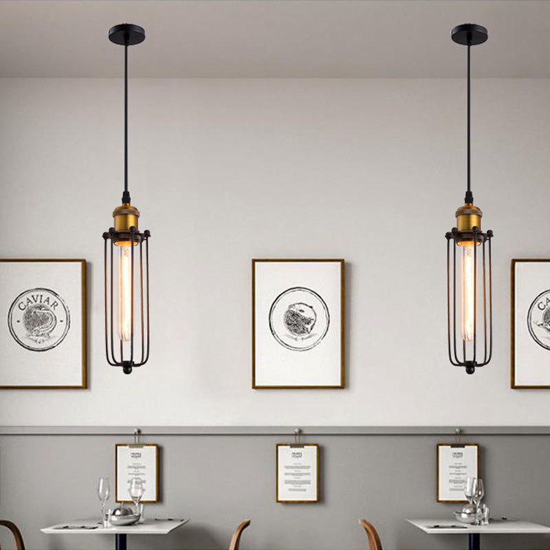 Suspension Luminaire 1-Lumière en Aluminium Fer Fil Cylindre Vintage Traditionnel pour Salon 