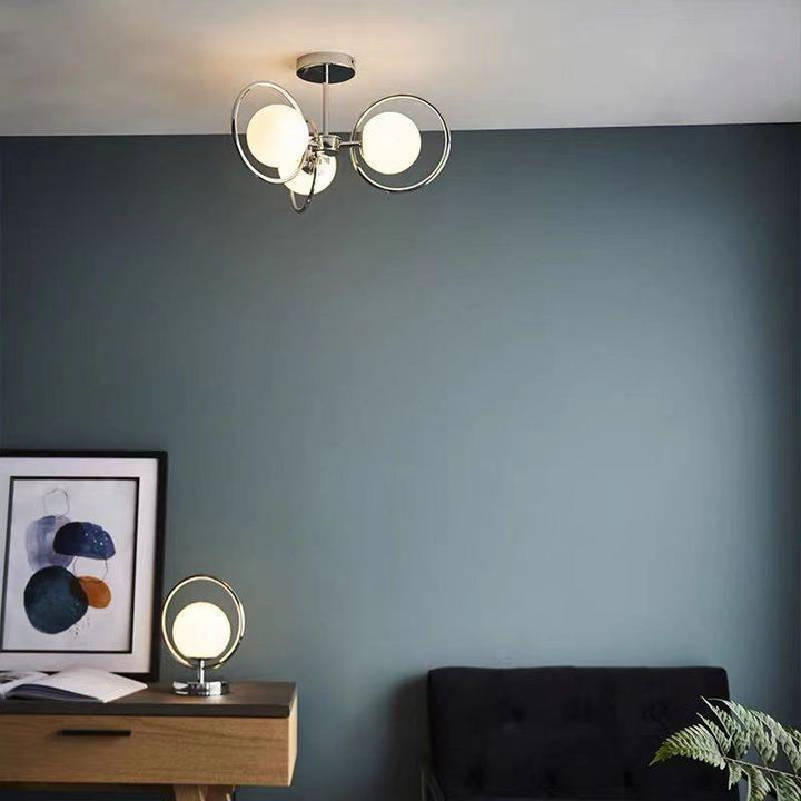Plafonnier semi-encastré traditionnel vintage en fer avec boule en verre cercle 3/5 lumières pour salon 
