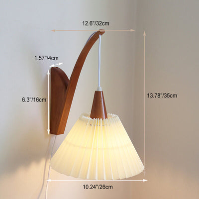 Japanese Minimalist Solid Wood Pleated Fabric Umbrella Shade 1-Light Wall Sconce Lamp